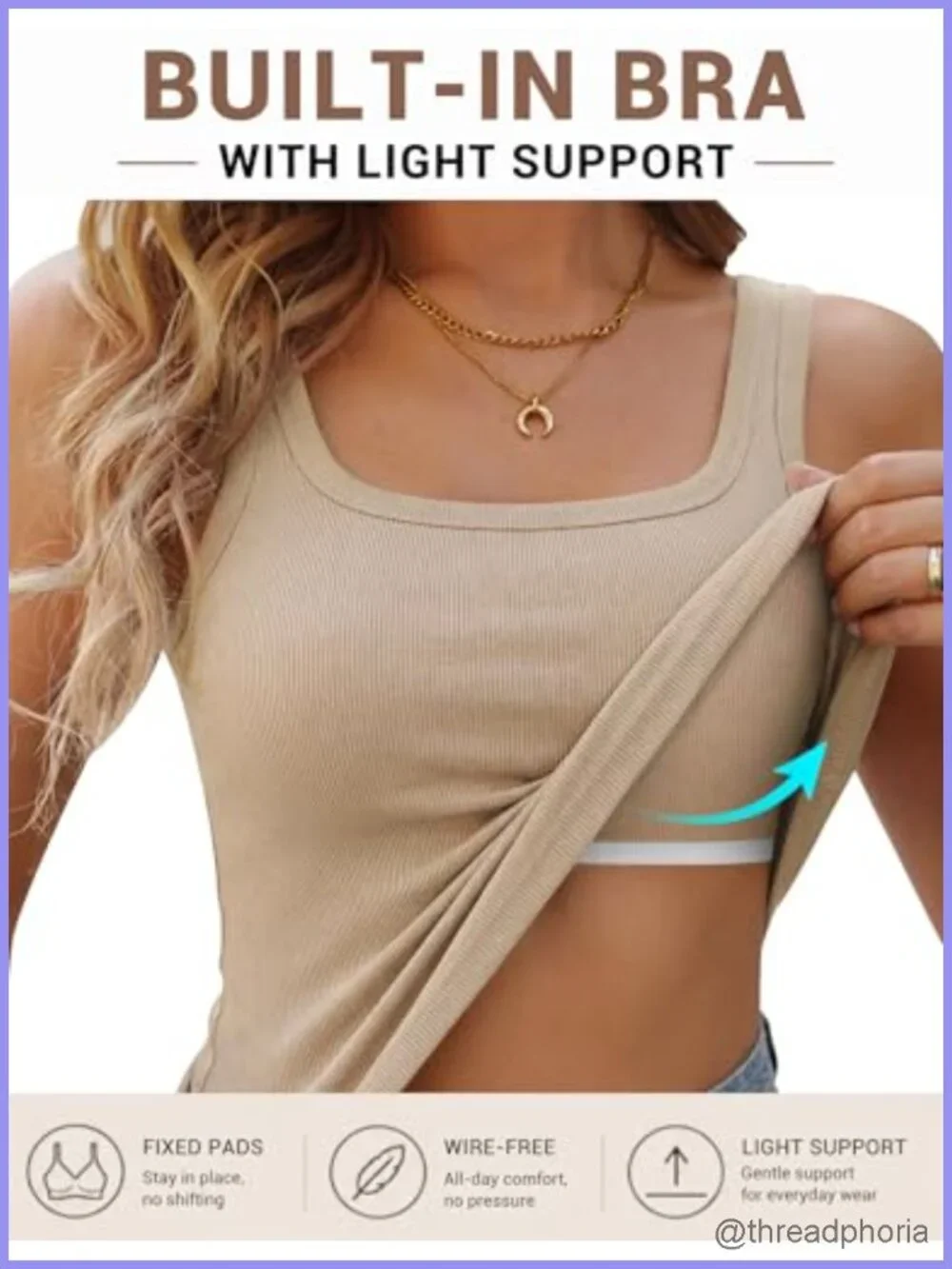 Square Neck Ribbed Tank Tops with Built in Bra 2 Pack Sleeveless Fitted Casual